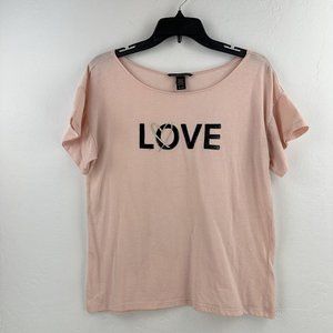 Victoria’s Secret LOVE Top Womens Blouse‎ Size M Pink Black Sequins Embroidered